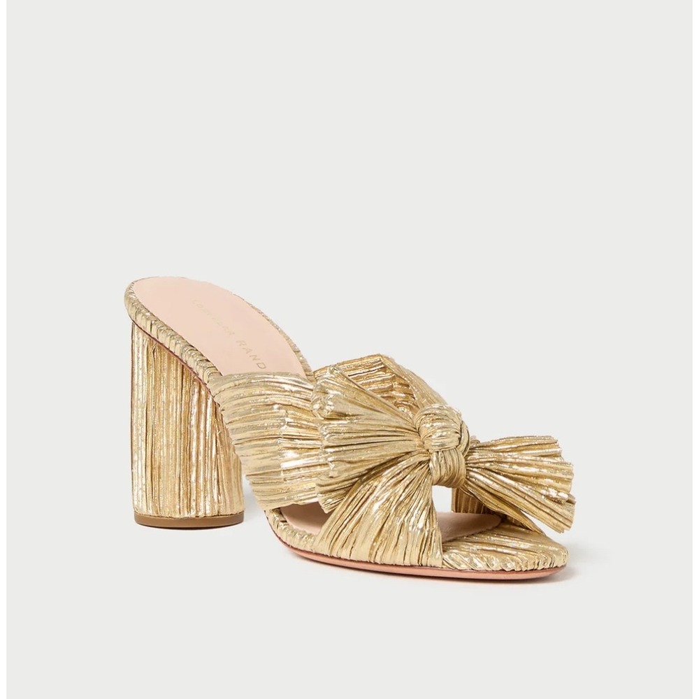 New Loeffler Randal Penny Gold Pleated Bow Heel in Gold Size 7 - Picture 4 of 14